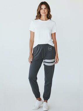 PINK Victoria's Secret Heather Charcoal Jogger Pants with White Logo
